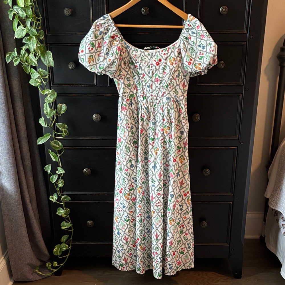 Moon River size XS Corset, Puff Sleeve, Fully Lined, Midi Dress 100% Cotton